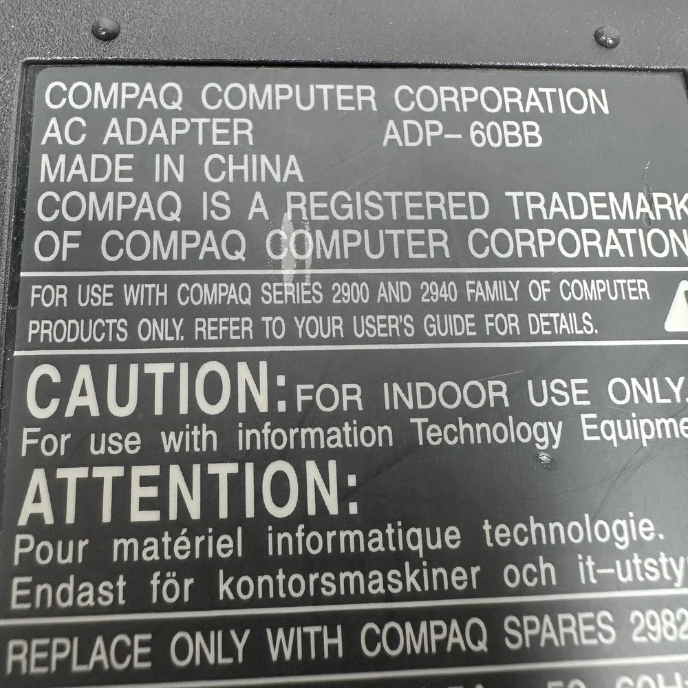 Compaq OEM AC Adapter ADP-60BB 19V 3.16A Power Supply for Series 2900 2940